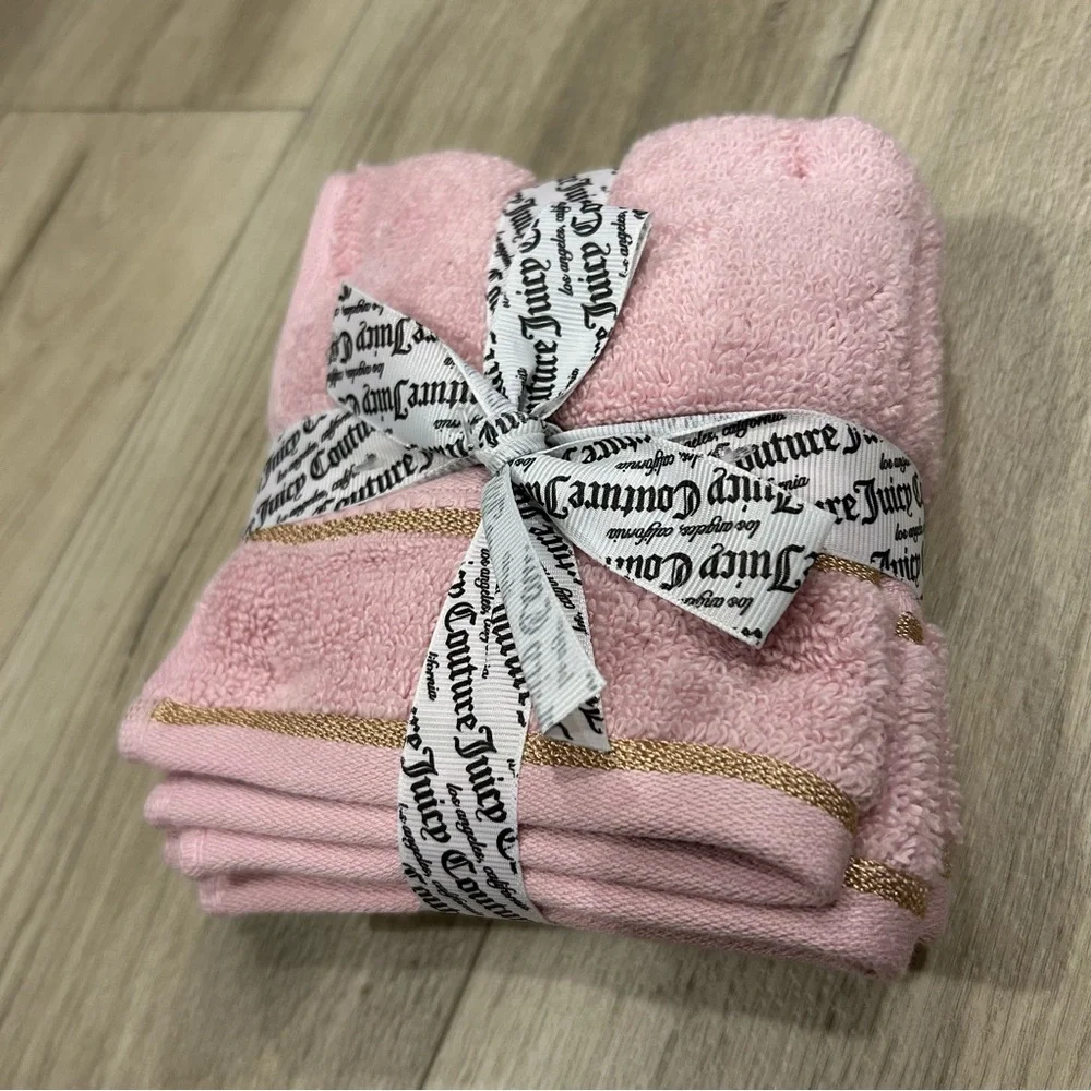 Juicy Couture Pink and Gold Cotton Towel Washcloth Set